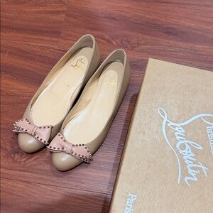 Christian Louboutin Tan Studded Bow Ballerina Ballet Flats